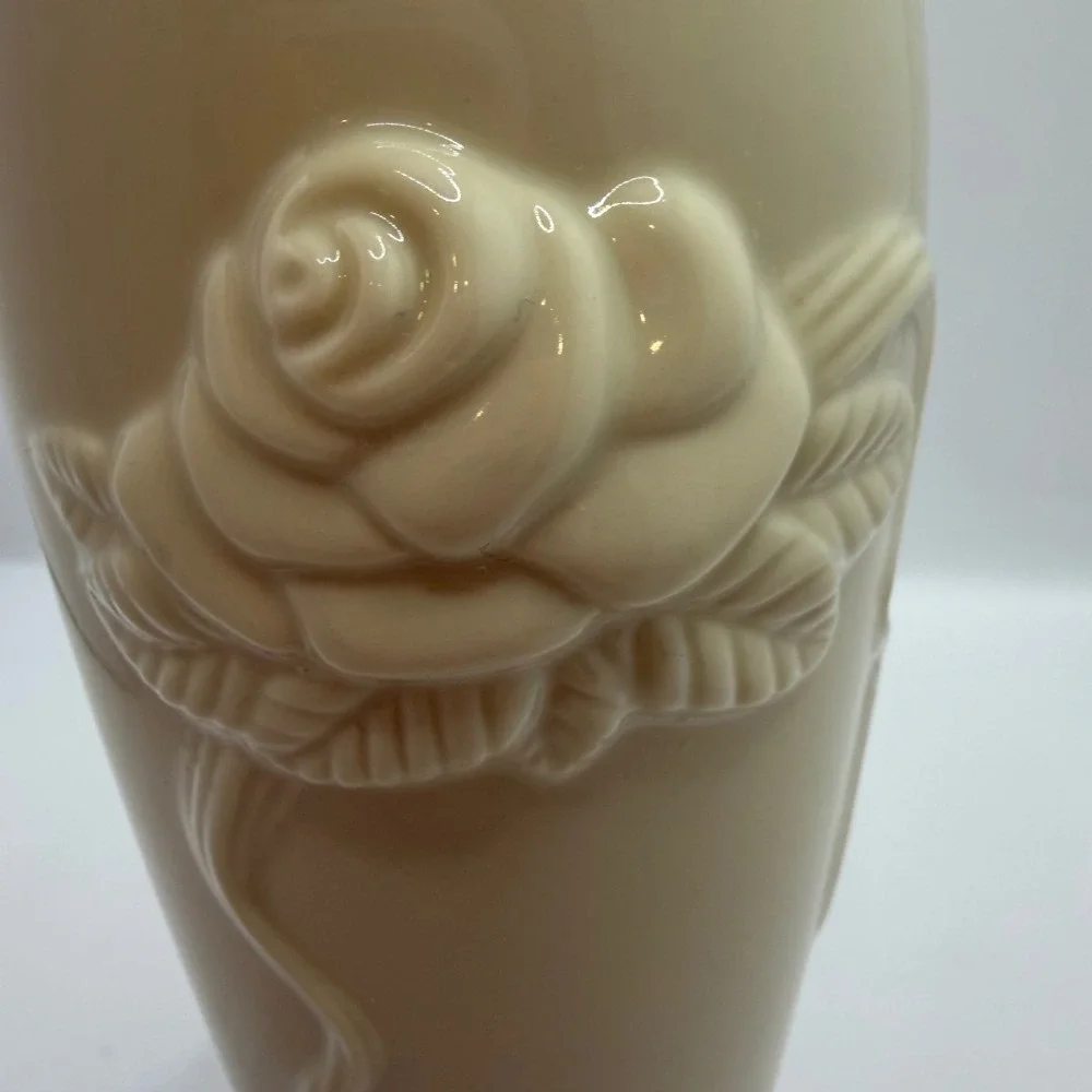 Lenox Ivory Rose Bud Vase Gold Trim Embossed Floral Porcelain Vase 7.5